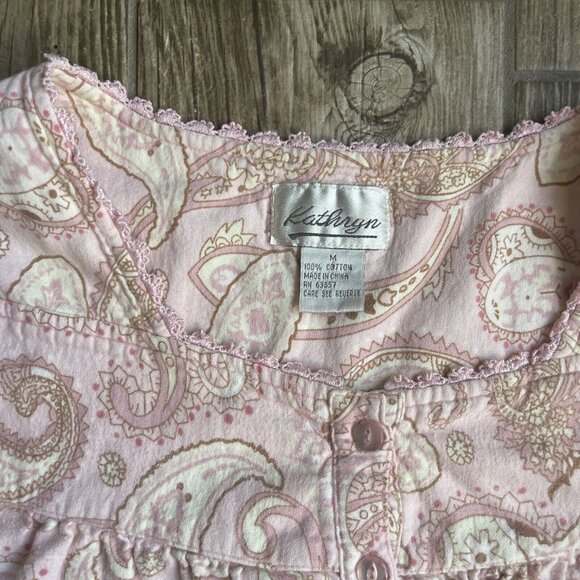 Vintage Kathryn Nightgown M‎ Pink Paisley Cotton Flannel Granny Cottage Core - Picture 4 of 7